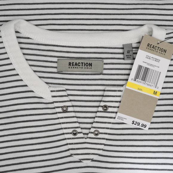 Kenneth Cole Reaction Striped Eyelet Henley T-Shirt, M - Picture 3 of 4